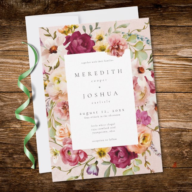 Convites Romantic Burgundy Blush Floral Garden Wedding (Romantic Burgundy Blush Floral Garden Wedding Invitation)