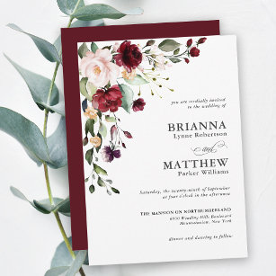 Convites Romantic Burgundy Blush Plum Green Floral Wedding 