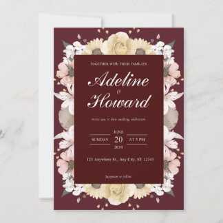 Convites Romantic Burgundy Floral Wedding Invitation card