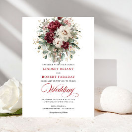 Convites Romantic Burgundy White Gold Frame Wedding Invite