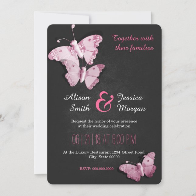 Convites Romantic Butterflies wedding invitation (Frente)