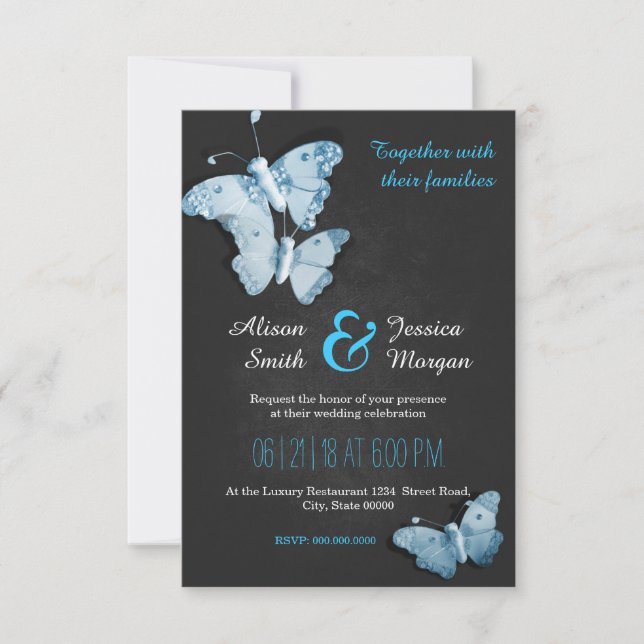 Convites Romantic Butterflies wedding invitation (Frente)