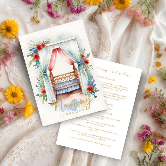 Convites Romantic Cheerful Watercolor Crib Naming Ceremony (Criador carregado)