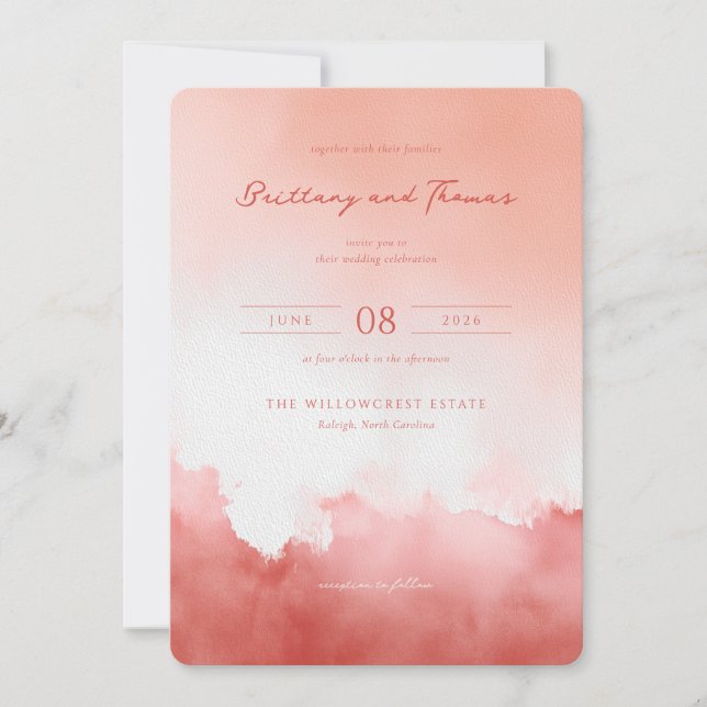 Convites Romantic Coral Watercolor (Frente)
