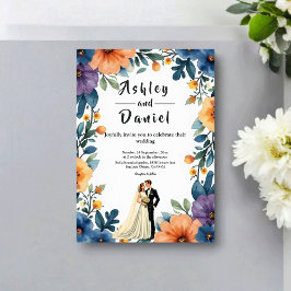 Convites Romantic Couple Watercolor Floral Summer Wedding