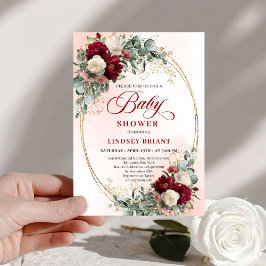 Convites Romantic Deep Red Peony Baby Shower Invitation