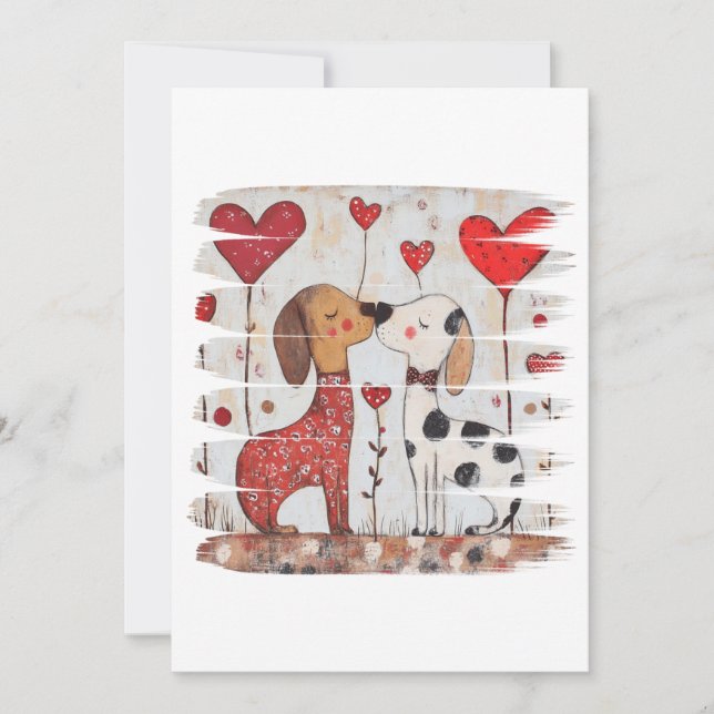 Convites Romantic Dogs with Heart Balloons (Frente)