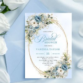 Convites Romantic Dusty Blue Flowers Bridal Shower Invite
