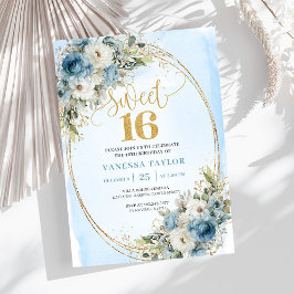 Convites Romantic Dusty Blue Greenery Sweet Sixteen Invite