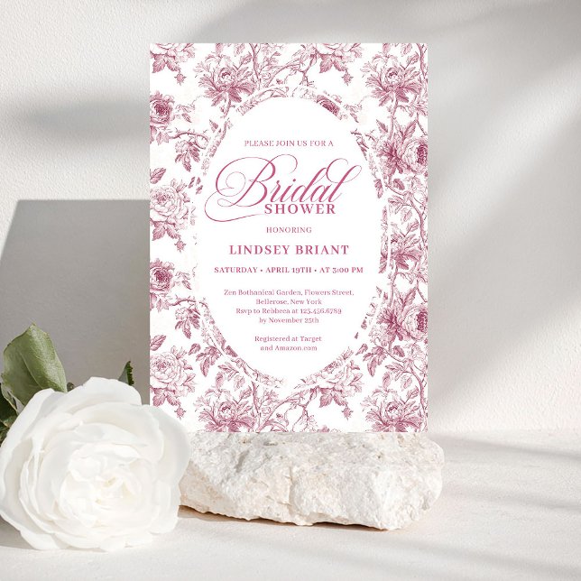 Convites Romantic Dusty Rose Floral Toile Bridal Shower  (Romantic Dusty Rose Floral Toile Bridal Shower Invite)