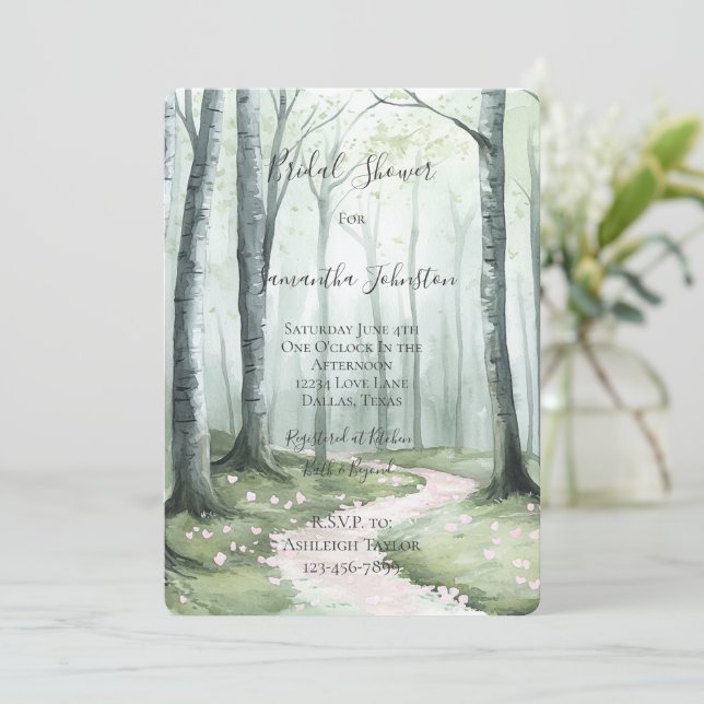 Convites Romantic Enchanted Forest Bridal Shower (Em pé/Frente)