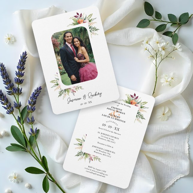 Convites Romantic Exquisite Floral Bouquets Frame Photo (Romantic Exquisite Colorful Floral Bouquets Frame Photo Wedding Invitations Cards.)