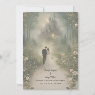 Convites Romantic Fairytale Castle Forest Path Wedding