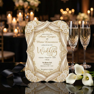 Convites Romantic Faux Gold Calligraphy Royal Wedding