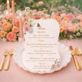 Convites Romantic Floral Die Cut Wedding Menu Card