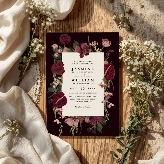 Convites Romantic Floral Elegant Modern QR Code Wedding (Criador carregado)