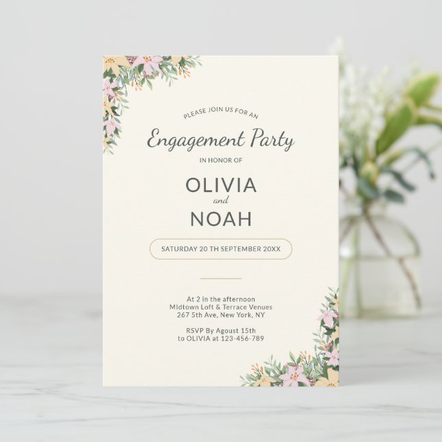 Convites Romantic Floral Engagement Party Invitation (Em pé/Frente)