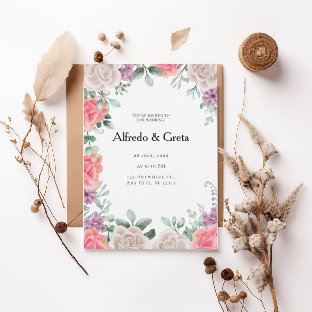 Convites Romantic Floral Frame Wedding Invitation (Criador carregado)