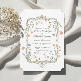 Convites Romantic Floral Gold Frame Wedding Invitation