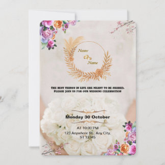 Convites Romantic Floral Gold Wedding Invitation