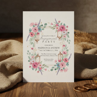 Convites Romantic Floral Lantern Engagement Invitation