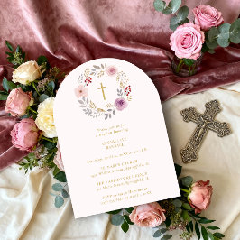 Convites Romantic Floral Wreath Minimalist Baptism