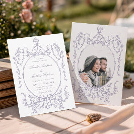 Convites Romantic French Frame Lavender Wedding Photo