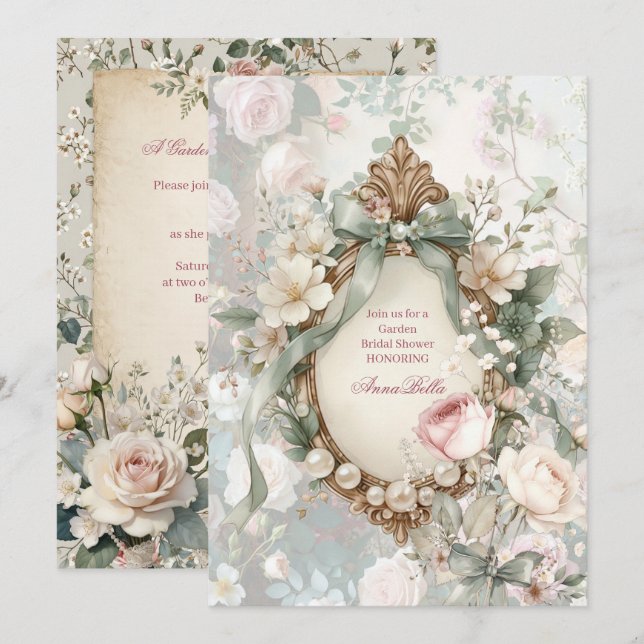 Convites Romantic Garden Bridal Shower Invitation (Frente/Verso)