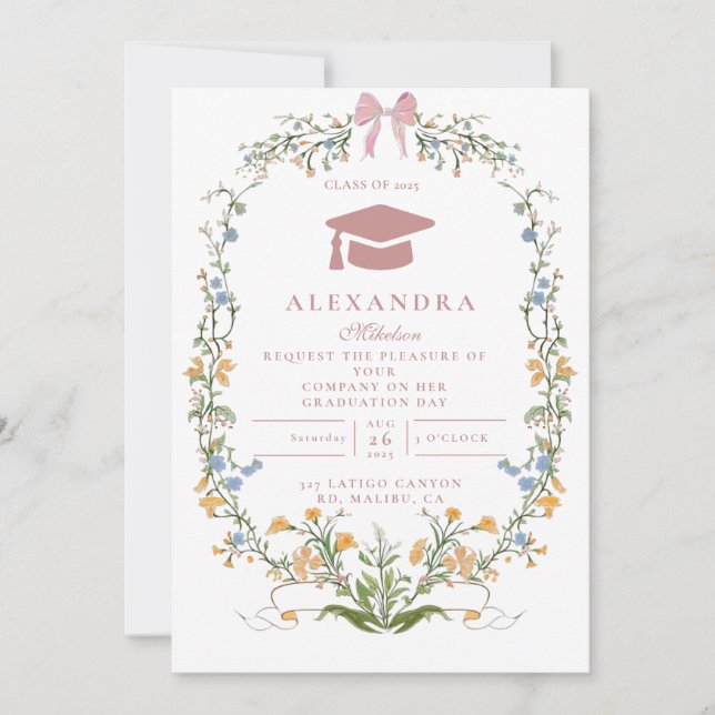 Convites Romantic Garden Floral Graduation (Frente)