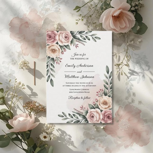 Convites Romantic Garden Rose Wedding Invitation (Criador carregado)