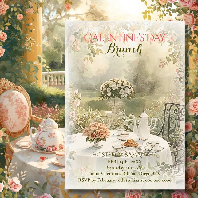 Convites Romantic Garden Tea Galentine Brunch Soft Florals (Criador carregado)