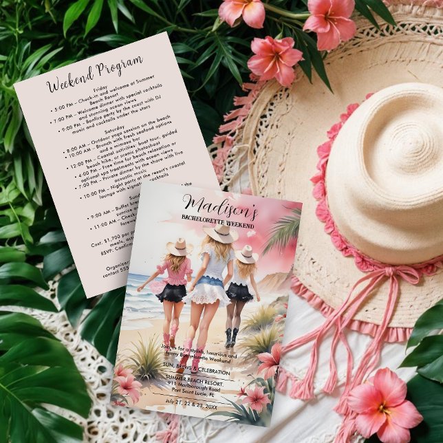 Convites Romantic Glam Blondes Coastal Cowgirls Beach  (Romantic Glam Blondes Coastal Cowgirls Beach Landscape Bachelorette Weekend Invitations Cards.)