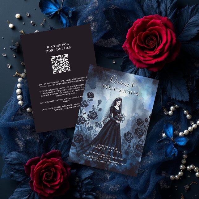 Convites Romantic Gothic Bride Misty Floral Bridal Shower (Romantic Gothic Bride Misty Floral Bridal Shower Invitation Cards with QR Code.)