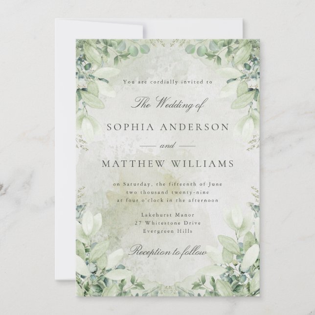 Convites Romantic Greenery Frame Wedding Invitation (Frente)