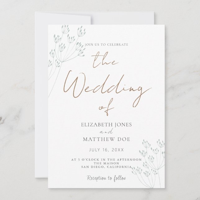 Convites Romantic Greenery Wedding Invitation (Frente)