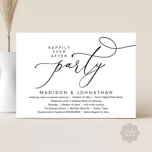Convites Romantic Happily Ever After Party, Wedding Dinner (Happily Ever After Party, Romantic Wedding Dinner Invitation Card PDF aesthetic Classy White Black)