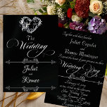 Convites Romantic Heart & Calligraphy on Black - Wedding<br><div class="desc">This romantic design features an elegant black background embellished with a delicate silver scroll heart and script in elegant fonts. Perfect for the simple to most elegant wedding. Also available with different colored backgrounds for your wedding theme colors. Designed to coordinate with the "Romantic Scroll Hearts & Calligraphy" Wedding Collection....</div>