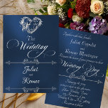 Convites Romantic Heart & Calligraphy on Blue - Wedding<br><div class="desc">This romantic design features an elegant blue background embellished with a delicate silver scroll heart and script in elegant fonts. Perfect for the simple to most elegant wedding. Also available with different colored backgrounds for your wedding theme colors. Designed to coordinate with the "Romantic Scroll Hearts & Calligraphy" Wedding Collection....</div>