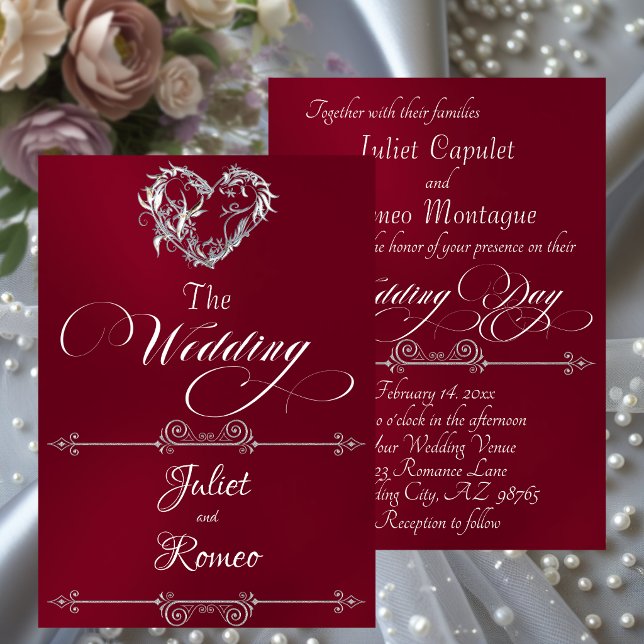 Convites Romantic Heart & Calligraphy on Burgundy - Wedding (Criador carregado)
