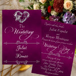Convites Romantic Heart & Calligraphy on Plum - Wedding<br><div class="desc">This romantic design features an elegant plum (purple) background embellished with a delicate silver scroll heart and script in elegant fonts. Perfect for the simple to most elegant wedding. Also available with different colored backgrounds for your wedding theme colors. Designed to coordinate with the "Romantic Scroll Hearts & Calligraphy" Wedding...</div>