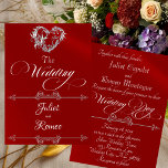 Convites Romantic Heart & Calligraphy on Red - Wedding<br><div class="desc">This romantic design features an elegant crimson red background embellished with a delicate silver scroll heart and script in elegant fonts. Perfect for the simple to most elegant wedding. Also available with different colored backgrounds for your wedding theme colors. Designed to coordinate with the "Romantic Scroll Hearts & Calligraphy" Wedding...</div>