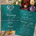 Convites Romantic Heart & Calligraphy on Teal - Wedding<br><div class="desc">This romantic design features an elegant teal background embellished with a delicate silver scroll heart and script in elegant fonts. Perfect for the simple to most elegant wedding. Also available with different colored backgrounds for your wedding theme colors. Designed to coordinate with the "Romantic Scroll Hearts & Calligraphy" Wedding Collection....</div>