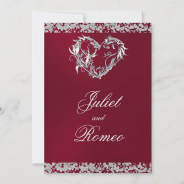 Convites Romantic Heart & Glitter on Burgundy Wedding
