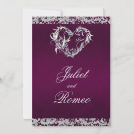 Convites Romantic Heart & Glitter on Plum Wedding