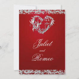 Convites Romantic Heart & Glitter on Red Wedding