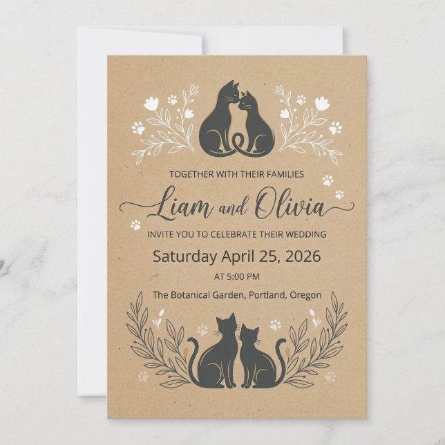 Convites Romantic Kraft Floral Couple Invite (Frente)