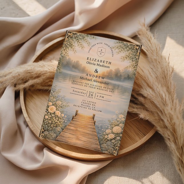 Convites Romantic Lake Pier Wildflower Wedding (Criador carregado)