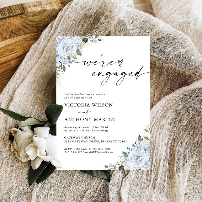 Convites Romantic Light Blue Floral Engagement Party  (Criador carregado)