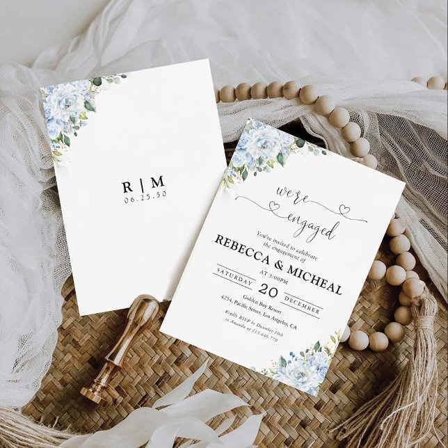 Convites Romantic Light Blue Floral Engagement Party  (Criador carregado)