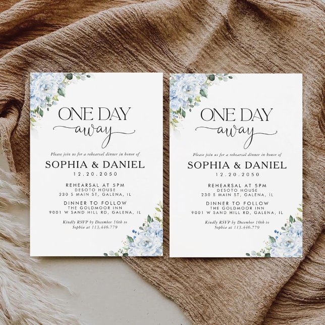 Convites Romantic Light Blue Floral One Day Away Invitation (Criador carregado)